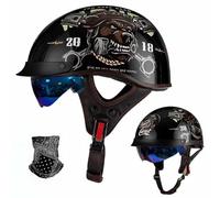 BCYBD Casco Abierto Jet Cascos Half-Helmet Medio Casco con MáScara Certificado ECE Revestimiento Desmontable Lentes Retractables BotóN LiberacióN RáPida - Hombres Mujeres M~2XL 57-64cm