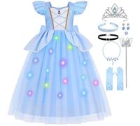 Bcyifuba Vestido de princesa de Cenicienta para niñas pequeñas, disfraz de manga abombada con luz LED, disfraz de Navidad, carnaval, cosplay, 6-7 años (etiqueta 140)