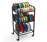 BCZAMD Accesorios para impresora 3D, estante de almacenamiento de filamentos mejorado: negro de 3 pisos, estante de metal resistente con ruedas giratorias para material de impresión organizado para