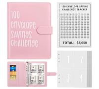 Bczhieulw 100 Envelope Saving Challenge,A5 Cuaderno De Ahorro，Libreta De Ahorro，Carpeta Ahorro Dinero，Organizador De Dinero，Ahorrar Dinero，Ideal para Parejas y para Uso en Casa (Rosa)