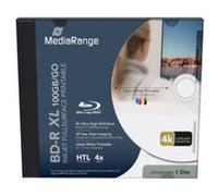 MediaRange BD-R XL 100 GB, 4 velocidades de Escritura de inyección de Tinta, Full Surface, Disco Individual en Caja de Joyas
