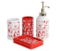 BDAYEK Juego de Accesorios de baño Juego de Accesorios baño cerámica 4 Piezas, línea artística, Juegos Cara, con dispensador jabón, Cepillo Dientes, decoración Victoriana(Merry Christmas)