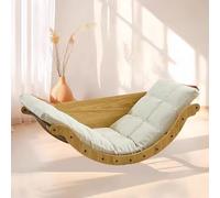 BDCPMT Mecedora planeadora con cojín, Base de Trineo, Moderna Mecedora de Madera, Multifuncional, for Sala de Estar, Dormitorio, guardería y balcón.(Original Wood+Beige)