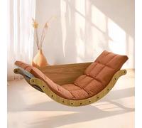 BDCPMT Mecedora planeadora con cojín, Base de Trineo, Moderna Mecedora de Madera, Multifuncional, for Sala de Estar, Dormitorio, guardería y balcón.(Original Wood+Orange)