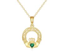 BDDCYWY 14k Gold Real Claddagh Collar Claddagh Catintor Celtic Love Collares de Oro sólido Caladdgah Regalos de Joyas irlandesas para Mujeres Mujeres
