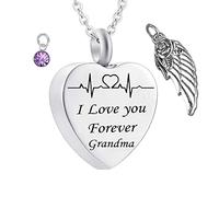 BDDCYWY Collares conmemorativos para Cenizas, Collar de Cadena de Plata para Hombres con Collar de Piedras de Nacimiento de electrocardiograma de corazón de Plata para Mujeres y Hombres