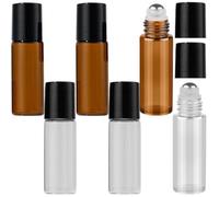 BDEPSTR 6 pcs 5ml vidrio Rollerball Botellas con bola de Acero Inoxidable, Perfume Rollerball Botellas para Aceite, Masaje, Aromaterapia, Frascos de Laboratorio