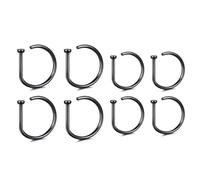 BDEPSTR 8 Piezas Piercing Nariz Falso Negro de Acero Inoxidable, Aro Nariz Forma D Sin Agujero para Hombre y Mujer, Pendientes Nariz Falsos Tamaños 8mm y 10mm