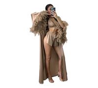 BDFCPC Bata de Casa Verano Roba Pluma Seda, Ropa Interior, Pantalones Cortos, Pijamas, Set Salón Tres Piezas-香槟色-l