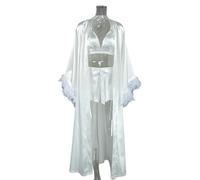 BDFCPC Bata de Casa Verano Roba Pluma Seda, Ropa Interior, Pantalones Cortos, Pijamas, Set Salón Tres Piezas-白色-m