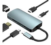 BDFFLY Estación de Acoplamiento 5 en 1, concentrador USB-C a Adaptador de Corriente de 100 W, 4K@30Hz HDMI, DP y Mini DP, 1080P@60Hz VGA para MacBook Pro, DELL, HP