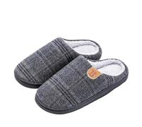 BDFJEDS Pantuflas de casa a cuadros for hombre, talla grande, térmicas, cálidas, invierno, piel afelpada, antideslizantes, for interiores, planas(Dark gray,46-47 fit(45-46))