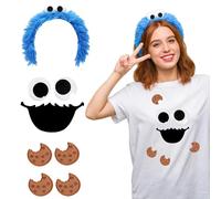 BDGYCK Disfraz de Monstruo de Las Galletas para Adultos, Disfraz de monstruo de las migajas para mujer, Diadema de Galletas con Peluche Azul y Ojos Grandes, para Halloween, Carnaval, Cosplay