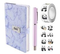 BDHYYM Diario con Candado, Diario Con ContraseñA NiñA, Diari Secreto NiñA, Libreta de Piel SintéTica A5 con Cerradura, Cuaderno de Viaje, Ideas Amigo Invisible con Bolígrafo y Pegatinas Panda