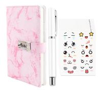 BDHYYM Diario con Candado, Diario Secreto NiñA, Diari Con ContraseñA NiñA, Libreta de Piel SintéTica A5 con Cerradura, Cuaderno de Viaje, Ideas Amigo Invisible, Con Bolígrafo y Pegatinas