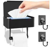 BDHYYM Porta Rollos de Papel Higienico Negro,Portarrollos de Papel Higiénico con Caja de Pañuelos,Portarollos Papel Higienico Adhesivo,Portarrollos Papel Higienico Negro,para Cocina y Baño