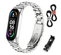 BDIG Correa Compatible Xiaomi Mi Band 6/5/4/3, Correa de Acero Inoxidable 304, 16 mm, Color Plateado, Diseño Estándar, Reemplazo de Banda para Xiaomi Mi Band 5/6/4/3