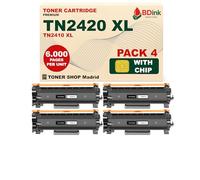 BDink Cartucho de Tóner Compatible (Pack 4) con Brother TN2420 XL / TN2410 XL Negro - con Chip para MFC L2710DW, L2730DW, HL L2350DW, L2370DN, DCP L2530DW, L2550DN Capacidad 4x6.000 páginas BT-TN2420