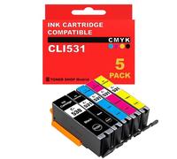 BDink Tinta Compatible con Canon CLI531 6118C001 CLI531BK 6119C001 CLI531C 6122C001 CLI531GY 6120C001 CLI531M 6121C001 CLI531Y (Pack 5) Pixma TS8750 Rendimiento 400 Páginas Negro y 515 Páginas Color