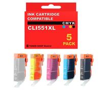 BDink Tinta Compatible con Canon CLI551XL 6443B001 6508B001 6444B001 6509B001 6447B001 6512B001 6445B001 6510B001 6446B001 (Pack 5) para PIXMA IP7200 IP7250 IP8700 Rendimiento 13 ml por Cartucho