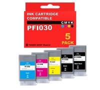 BDink Tinta Compatible con Canon PFI030 PFI-030BK PFI-030C PFI-030MBK PFI-030M PFI-030Y Negro Cian Negro Mate Magenta Amarillo (Pack 5) para imagePROGRAF TA-20 TA-30 TM240 TM340 Rendimiento 55 ml