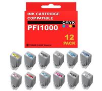 BDink Tinta Compatible con Canon PFI1000 (Pack 12) PFI-1000B PFI-1000CO PFI-1000C PFI-1000GY PFI-1000MBK PFI-1000M PFI-1000PBK PFI-1000PC PFI-1000PGY PFI-1000R PFI-1000Y Rendimiento 80 ml por Cartucho