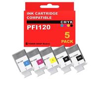 BDink Tinta Compatible con Canon PFI120 PFI-120BK PFI-120C PFI-120MBK PFI-120M PFI-120Y (Pack 5) con 130 ml para imagePROGRAF 200 205 TM 200 TM 205 TM 300 TM 305 Rendimiento 130 ml por Cartucho