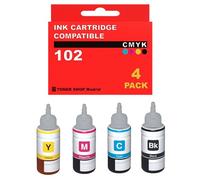 BDink Tinta Compatible con Epson 102 103 104 106 107 T6641 T6731 C13T03R140 C13T00S14A10 C13T00P140 C13T09B140 (Pack 4) CMYK para EcoTank ET-14000 15000 ET-1810 Rendimiento Negro 70 ml y colores 70 ml