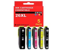 BDink Tinta Compatible con Epson 26XL T2621 T2601 T2631 T2611 T2632 T2612 T2633 T2613 T2634 T2614 (Pack 5) para Expression Premium XP-510 XP-520 610 XP-Capacidad: Negro 24 ml y Colores 13.8 ml