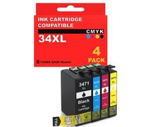 BDink Tinta Compatible con Epson 34XL T3471 T3461 T3472 T3462 T3473 T3463 T3474 T3464 (Pack 4) CMYK para Workforce Pro WF3720DW 3720DW 3725DWF Capacidad Negro 1100 Páginas y Colores 950 Páginas