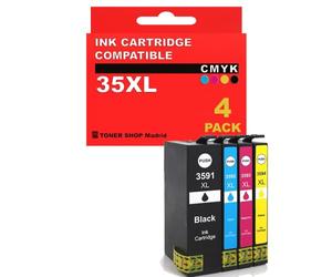 BDink Tinta Compatible con Epson 35XL T3591 T3581 T3592 T3582 T3593 T3583 T3594 T3584 (Pack 4) CMYK para WorkForce Pro WF4720DWF WF4735DT WF4740DTWF Capacidad Negro 2600 Páginas y colores 1900 Páginas