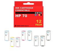 BDink Tinta Compatible con HP 70 Cian Light Negro Mate Negro Photo Gris Gris Claro Cian Magenta Amarillo Magenta Light Verde Azul Optimizador de Brillo (Pack 12) Reemplaza C9390A C9448A C9449A 130 ml