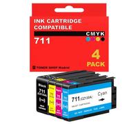 BDink Tinta Compatible con HP 711XL Negro Cian Magenta Amarillo (Pack 4) Reemplaza CZ133A CZ129A CZ130A CZ131A CZ132A para Designjet T100 T120 T125 T130 T525 T530 Rendimiento 73 ml Negro 26 ml Color