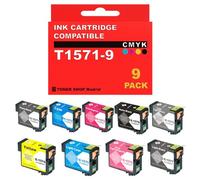 BDink Tinta Pigmentada Compatible con Epson T1571 T1572 T1573 T1574 T1575 T1576 T1577 T1578 T1579 (Pack 9) para Stylus Photo R3000 Rendimiento 29.5 ml por Cartucho