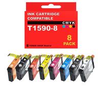 BDink Tinta Pigmentada Compatible con Epson T1590 T1591 T1592 T1593 T1594 T1597 T1598 T1599 (Pack 8) para Stylus Photo R2000 Rendimiento 17 ml por Cartucho
