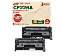 BDink Tóner Compatible CF226A 26A Negro con Chip (Pack 2) para HP Laserjet Pro M402, M402d, M402dn, M402dne, M402dw, M402m, M402n, M426dw, M426fdn, M426fdw, M426m. Rendimiento 2x3200 páginas.