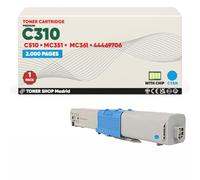 BDink Tóner Compatible con Oki C310 C510 MC351 MC361 44469706 Cyan con Chip para C300 C310DN C330DN C331DN C510DN C511DN C530DN C531DN Rendimiento 2000 páginas