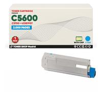 BDink Tóner Compatible con Oki C5600 C5700 43381907 Cyan con Chip para C5600DN C5600N C5700DN C5700N Rendimiento 2000 Páginas