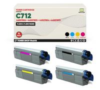 BDink Tóner Compatible con Oki C712 (Pack 4) CMYK con Chip 46507616 46507615 46507614 46507613 para C712DN C712N Rendimiento 11000 Negro 11500 Color