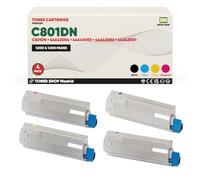 BDink Tóner Compatible con Oki C801DN C801N C821DN C821N Pack 4 CMYK con Chip 44643004 44643003 44643002 44643001 Rendimiento 7000 Negro 7300 Color