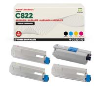 BDink Tóner Compatible con Oki C822 (Pack 4) CMYK con Chip 44844616 44844615 44844614 44844613 para C822 C822DN C822N Rendimiento Negro 7000 Páginas y 7300 Páginas Color