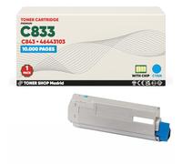 BDink Tóner Compatible con Oki C833 C843 46443103 Cyan con Chip para C833DN C833DT C833N C843DN Rendimiento 10000 páginas