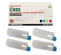 BDink Tóner Compatible con Oki C833 C843 Pack 4 CMYK con Chip 46443104 46443103 46443102 46443101 para C833DN C833DT C833N C843DN Rendimiento Negro 10000 Páginas y Color 10000 Páginas