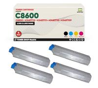 BDink Tóner Compatible con Oki C8600 C8800 (Pack 4) CMYK con Chip 43487712 43487711 43487710 43487709 para C8600CDTN C8600DN C8600N C8800HN C8800N Rendimiento Negro 6000 Páginas y Color 6000 Páginas