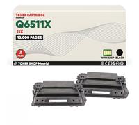 BDink Tóner Compatible HP 11X Negro (Pack 2) con Chip para Laserjet 2400 2400DN 2410 2420 2420D 2430 2430DTN 2430T 2430TN Rendimiento Q6511X