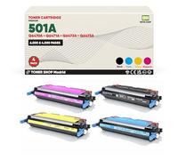 BDink Tóner Compatible HP 501A/502A Q6470A Q6471A Q6472A Q6473A CMYK (Pack 4) con Chip para Color LaserJet 3600 3600DN 3600N CP 3505 CP 3505N Rendimiento 6000 páginas Negro 4000 páginas Color