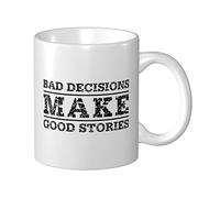 BDIX Divertidas tazas de café con texto en inglés "Bad Decisions Make Good Stories"