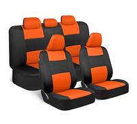 BDK PolyPro Set Completo de Fundas de Asiento de Coche para Asientos Delanteros y Traseros Tipo Banco Dividido, fáciles de Instalar, Accesorios para Camiones, Furgonetas y SUV, Naranja sobre Negro