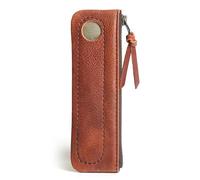 BDKMMS Estuche para lápices, estuche de piel auténtica con cremallera de metal, portátil, vintage, para todos los bolígrafos, rojo/marrón, Classique