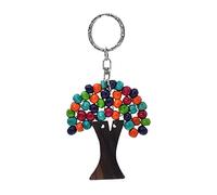 BDM Llavero Árbol de la Vida de Madera | Amuleto con Cuentas de Colores | Accesorio para Llaves, Bolso y Mochila | Regalo Original y con Significado | Hecho a Mano